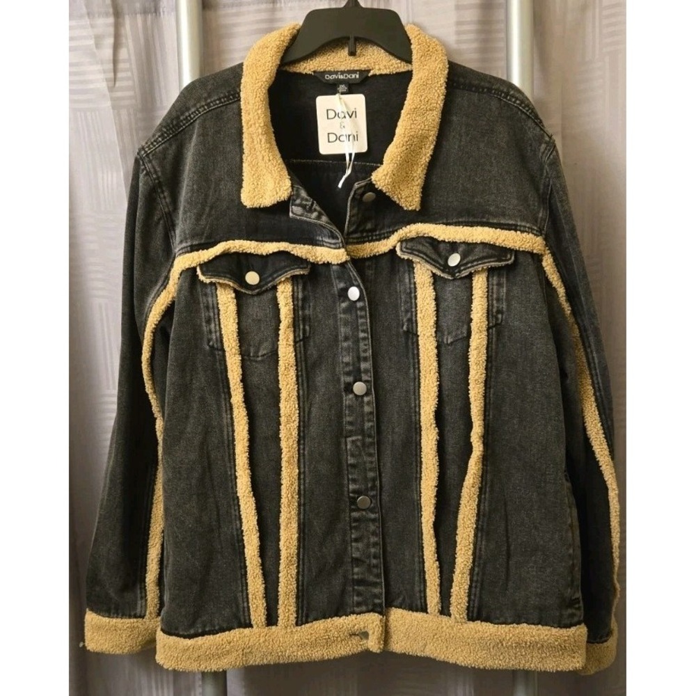 Davi & Dani Faux Fur Trim Hem‎ Denim Jacket 2XL NWT